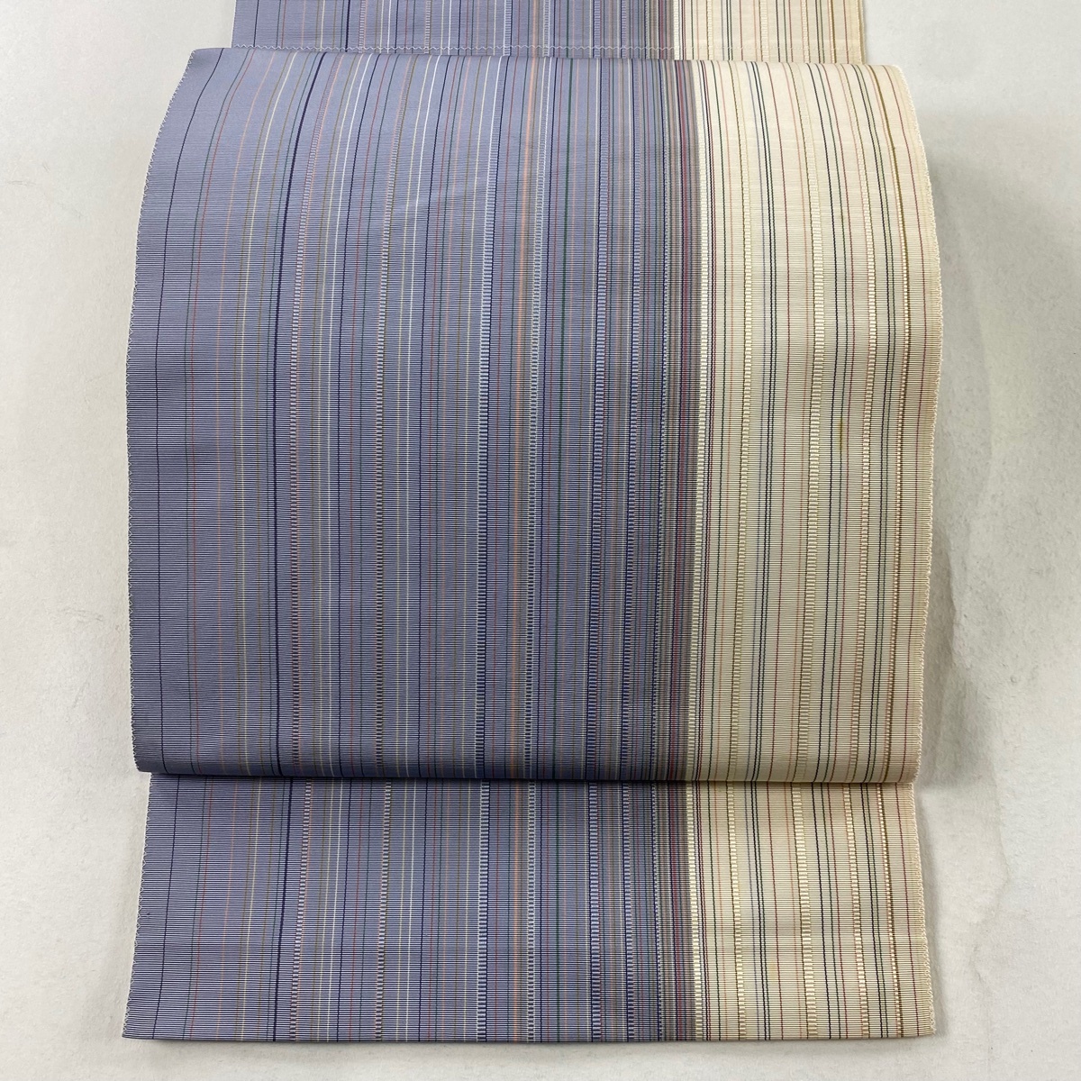 名古屋帯 秀品 八寸名古屋帯 縦縞 青灰色 正絹 【中古】拍卖