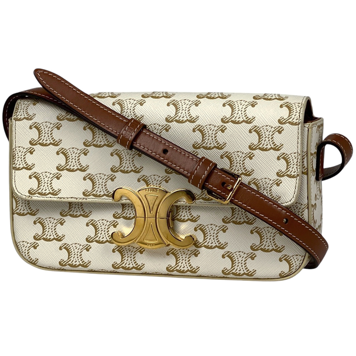 セリーヌ CELINE トリオンフ ショルダーバッグ 肩掛け ショルダーバッグ コーティングキャンバス ホワイト ブラウン レディース 【中古】拍卖