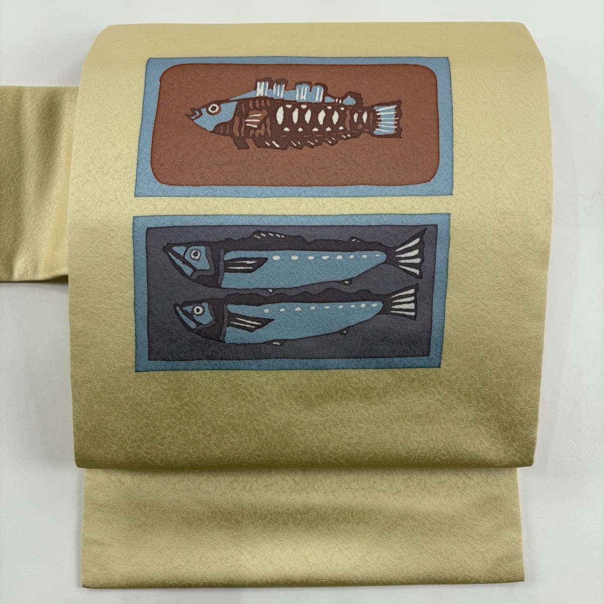 名古屋帯 美品 秀品 魚 色紙 ベージュ 正絹 【中古】拍卖