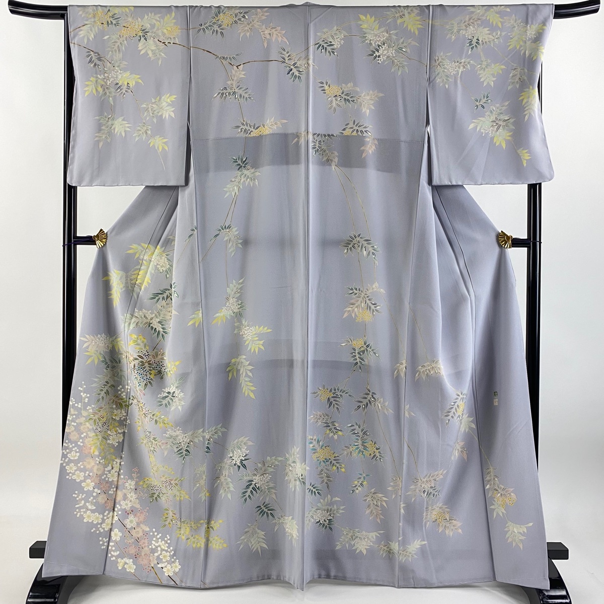 訪問着 身丈166cm 裄丈68.5cm L 袷 松本健一 落款 南天 梅 灰紫 正絹 逸品 【中古】拍卖