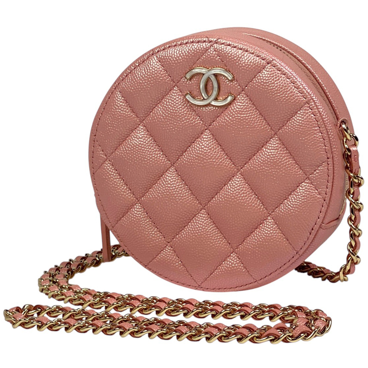 シャネル CHANEL ココマーク チェーン ショルダーバッグ マトラッセ ラウンド キャビアスキン ピンク レディース 【中古】拍卖