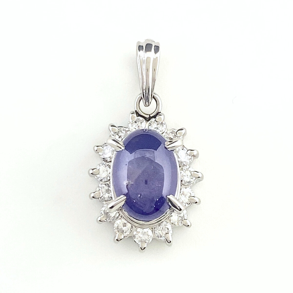 スターサファイア デザインペンダントトップ プラチナ メレダイヤ ペンダントトップ Pt900 サファイア ダイヤモンド レディース 【中古】拍卖