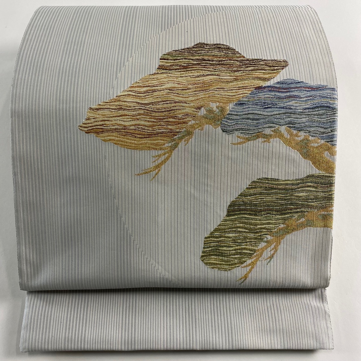 袋帯 秀品 長福 笠松 金糸 灰色 お太鼓柄 正絹 【中古】拍卖