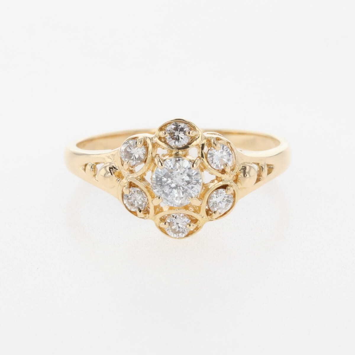 メレダイヤ デザインリング YG イエローゴールド 指輪 リング 14号 K18 ダイヤモンド レディース 【中古】拍卖