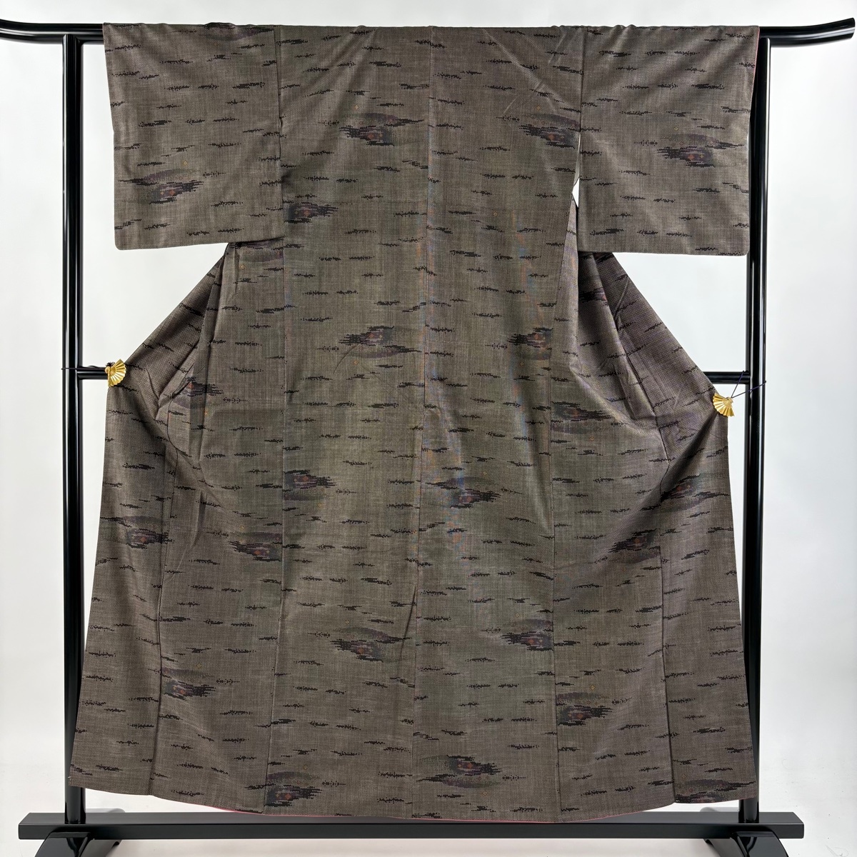 紬 身丈156cm 裄丈62cm S 袷 幾何学 焦茶色 正絹 秀品 【中古】拍卖