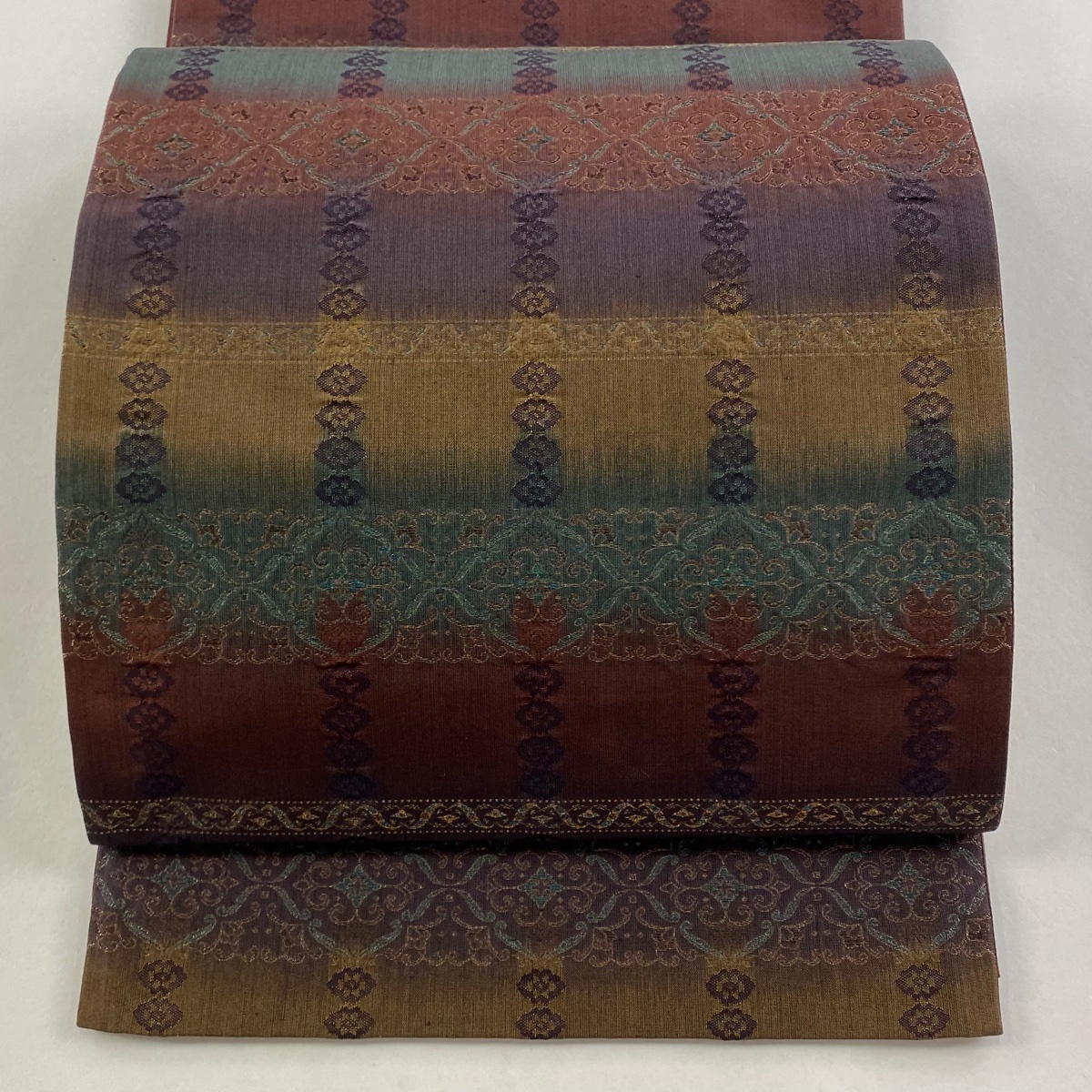 袋帯 美品 秀品 華文 花 金糸 赤紫 全通 正絹 【中古】拍卖