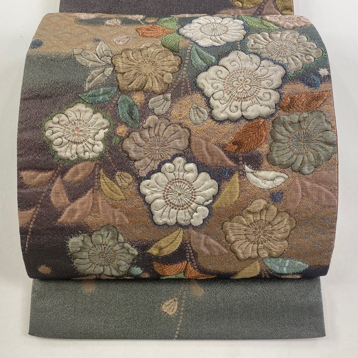 袋帯 美品 秀品 辻ヶ花柄 霞 金糸 箔 紫 お太鼓柄 正絹 【中古】拍卖