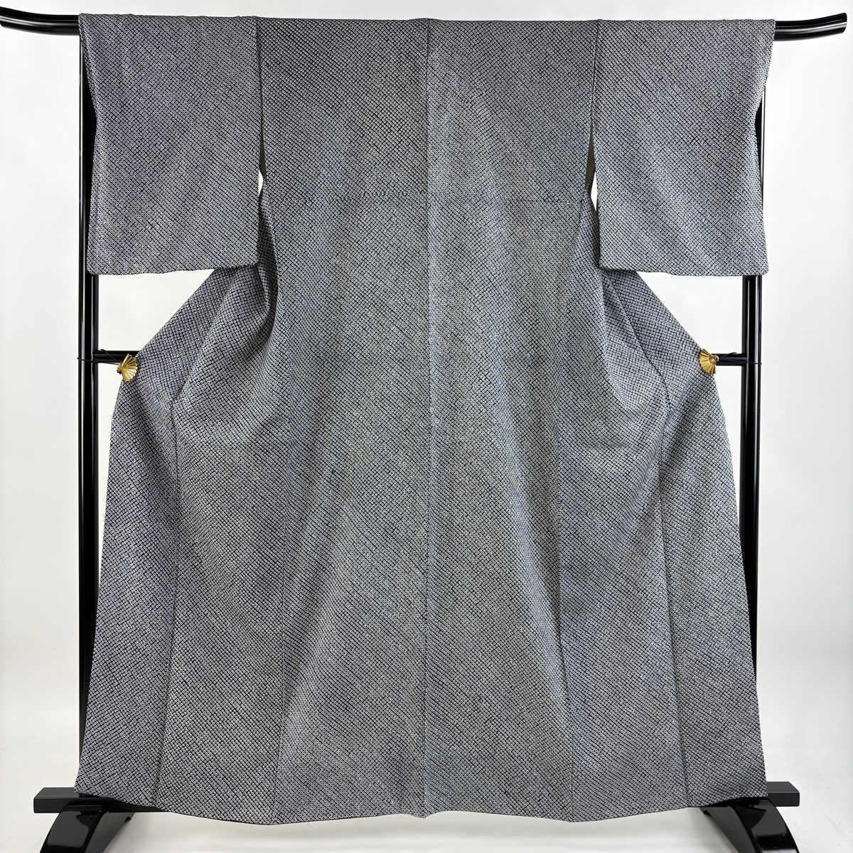 小紋 身丈160.5cm 裄丈67cm M 袷 幾何学 総絞り 濃紺 正絹 秀品 【中古】拍卖