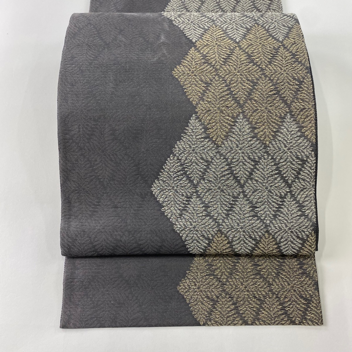 袋帯 秀品 夏帯 絽 若松菱 金銀糸 灰紫 六通 正絹 【中古】拍卖