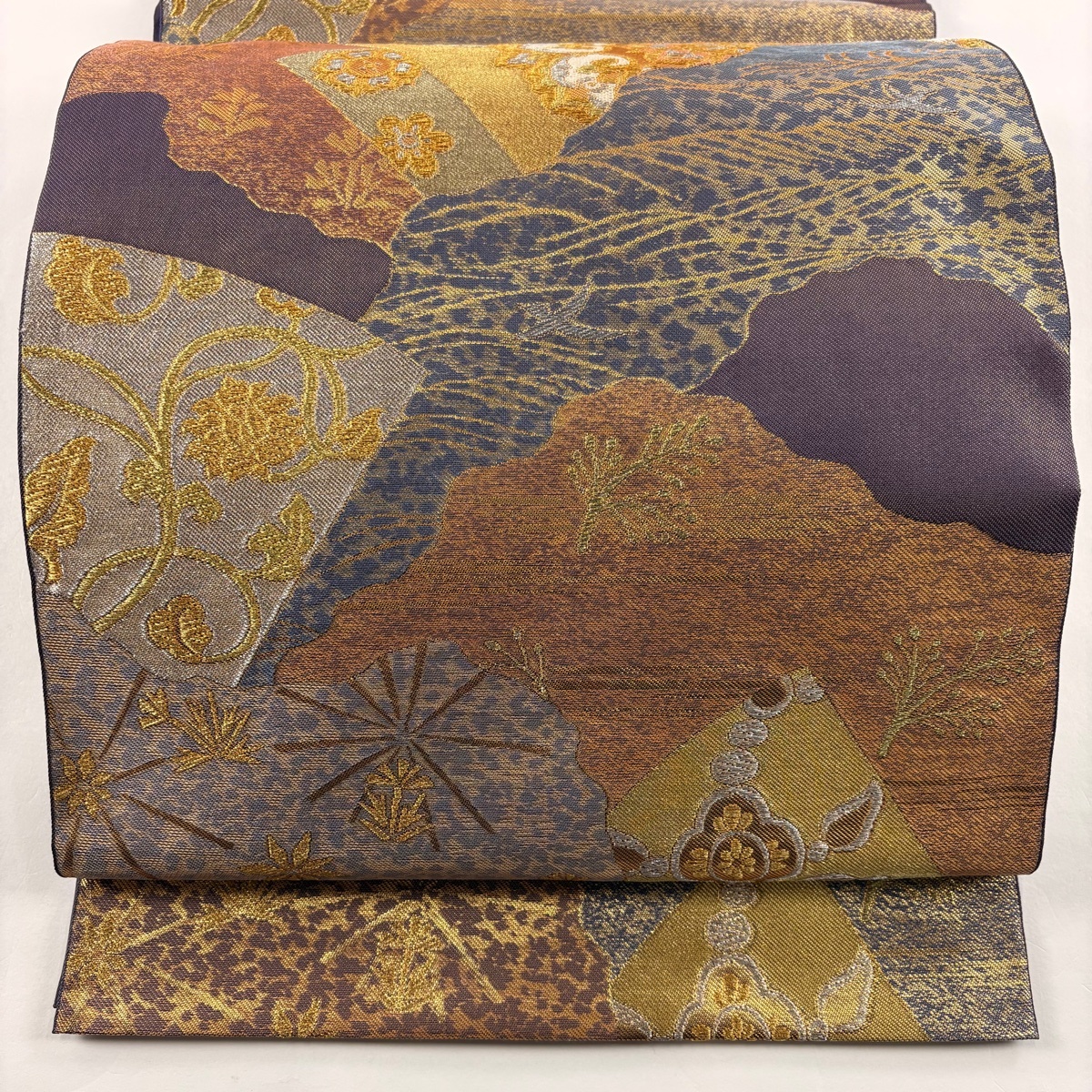 袋帯 美品 名品 川島織物 落款 華文 波 金銀糸 唐織 茶紫 六通 正絹 【中古】拍卖