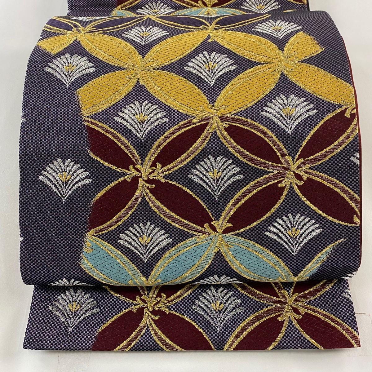 袋帯 美品 秀品 七宝 若松 金銀糸 唐織 紫 六通 正絹 【中古】拍卖