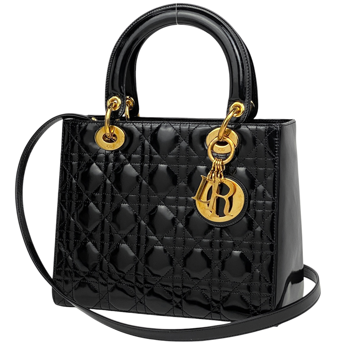 クリスチャンディオール Christian Dior レディディオール カナージュ 2WAY ハンドバッグ パテントレザー ブラック レディース 【中古】拍卖