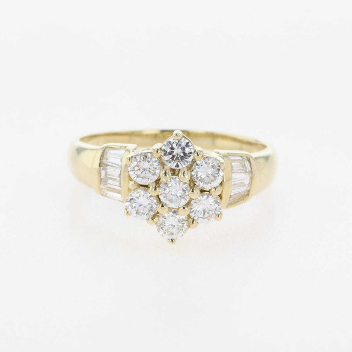 フラワーモチーフ デザインリング YG イエローゴールド 指輪 メレダイヤ 花 リング 18号 K18 ダイヤモンド レディース 【中古】拍卖