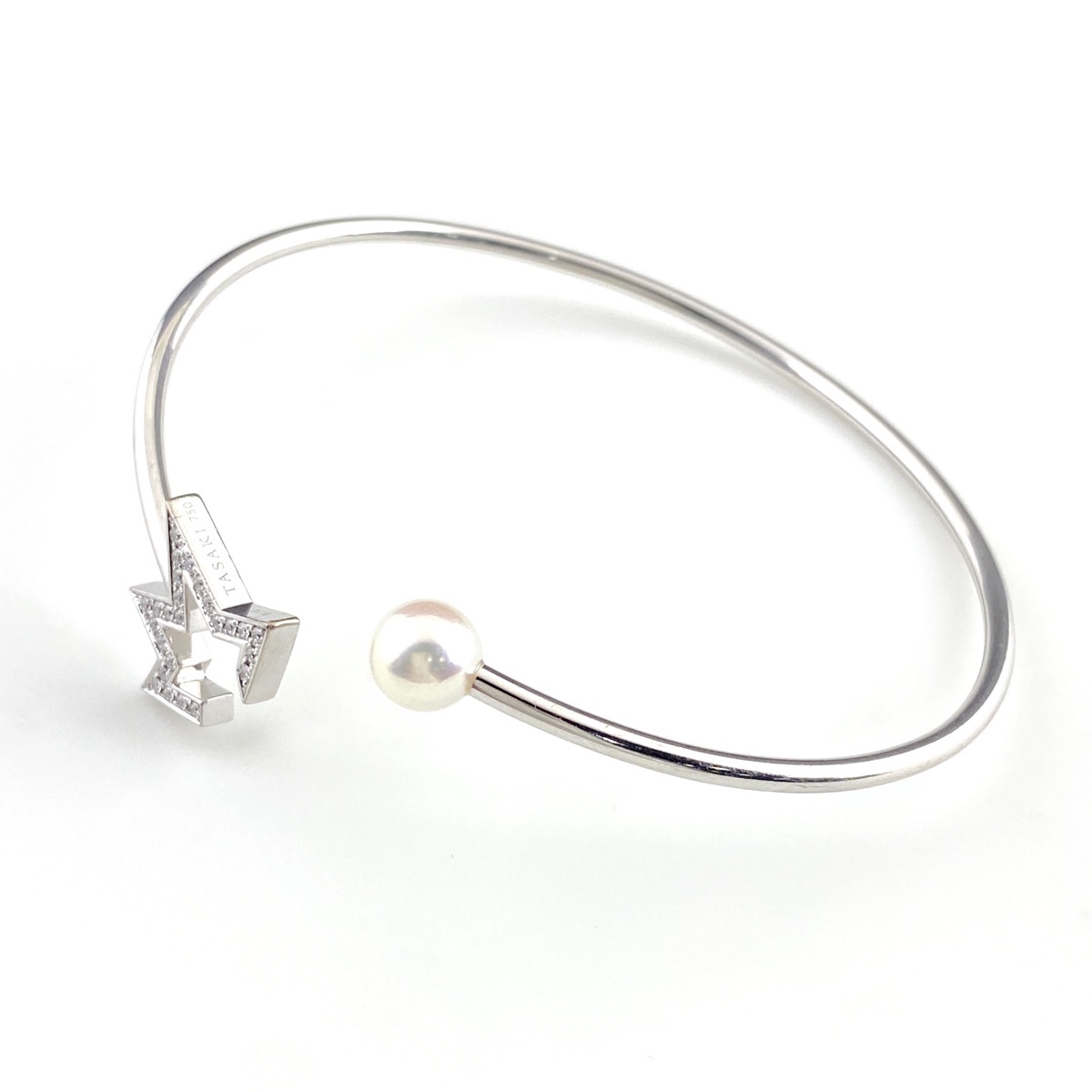 タサキ TASAKI コメットプラス バングル 腕輪 パール 真珠 メレダイヤ ブレスレット 750 パール ダイヤモンド レディース 【中古】拍卖
