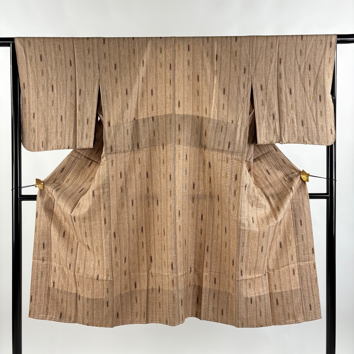 長襦袢 身丈123cm 裄丈66cm M 鈴乃屋 縞 幾何学模様 茶色 正絹 美品 秀品 【中古】拍卖