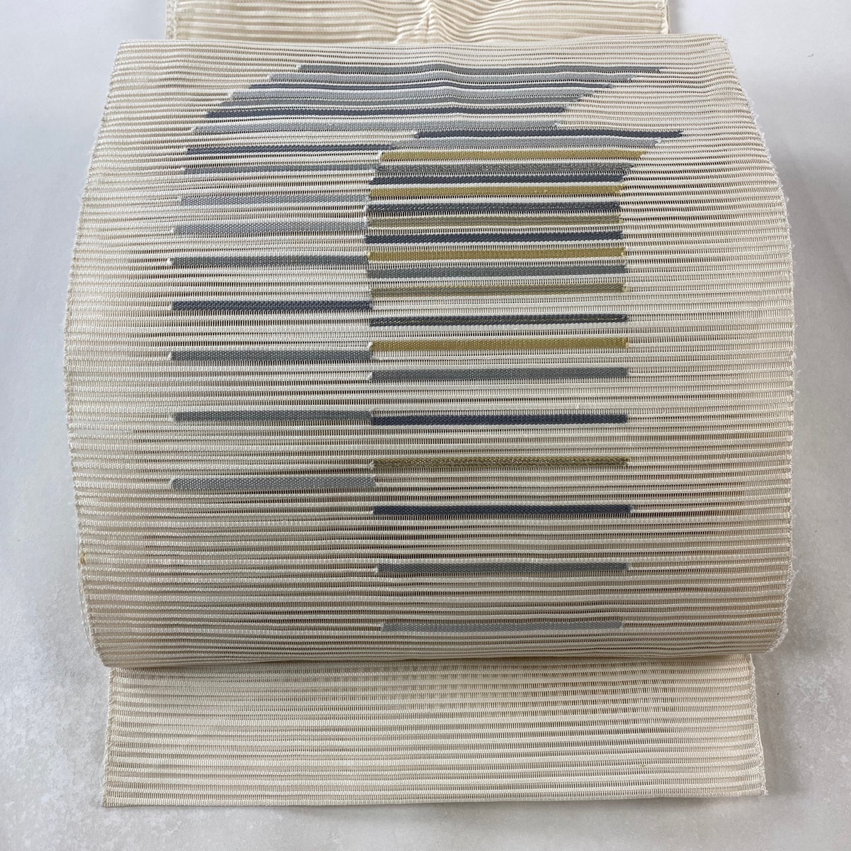 名古屋帯 優品 夏帯 絽 八寸名古屋帯 松葉仕立て 縞 クリーム 正絹 【中古】拍卖