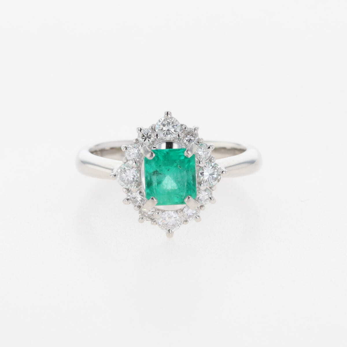 エメラルド デザインリング プラチナ 指輪 メレダイヤ リング 9.5号 Pt900 エメラルド ダイヤモンド レディース 【中古】拍卖