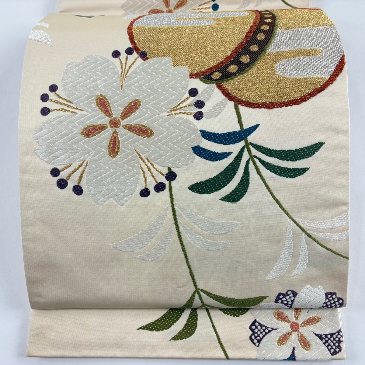 袋帯 秀品 瑞祥唐織 桜 ヱ霞 金銀糸 ベージュ 六通 正絹 【中古】拍卖