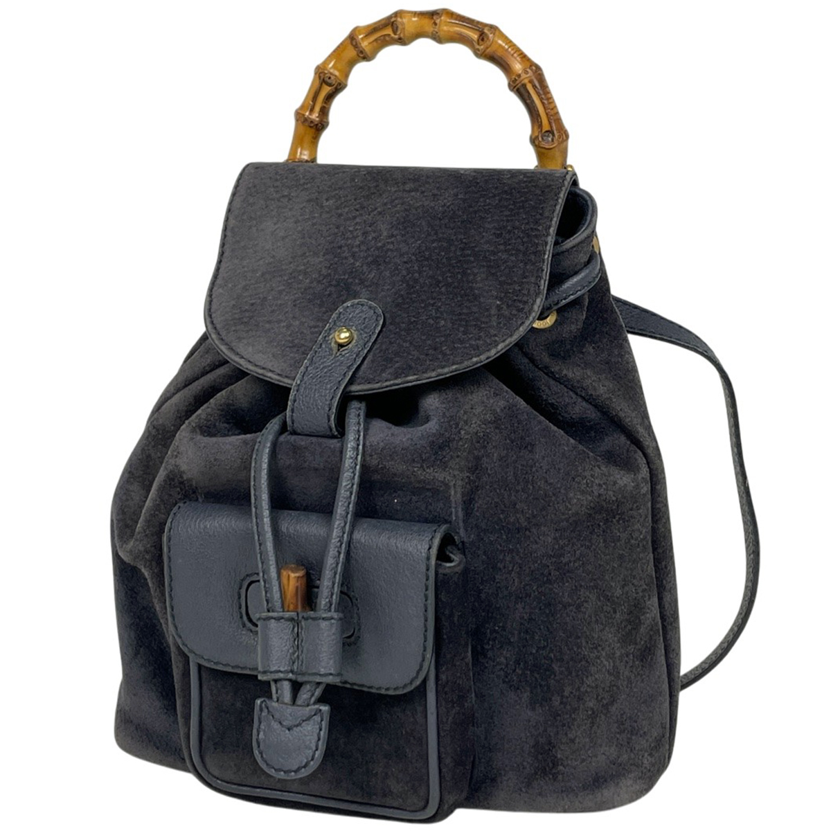 グッチ GUCCI バンブー ミニ リュックサック デイパック バックパック オールドグッチ 00319980030 スエード ネイビー レディース 【中古】拍卖