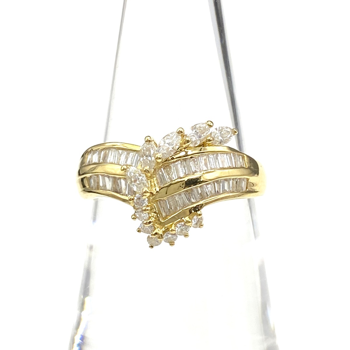 メレダイヤ デザインリング YG イエローゴールド 指輪 リング 12号 K18 ダイヤモンド レディース 【中古】拍卖