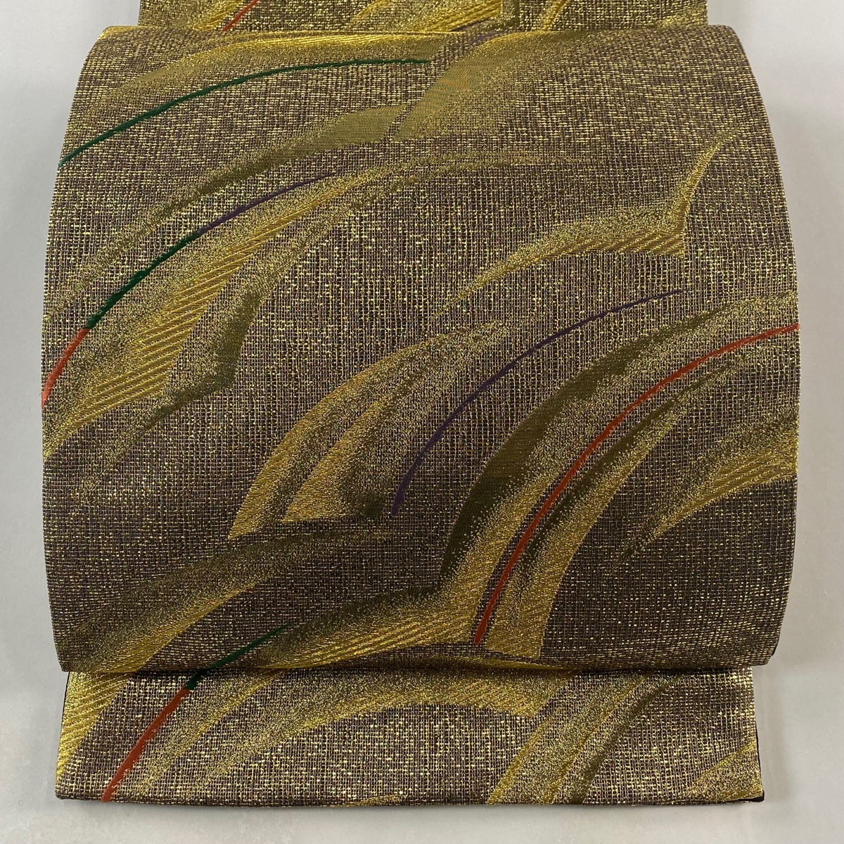 袋帯 美品 秀品 幾何学模様 金糸 箔 金色 六通 正絹 【中古】拍卖