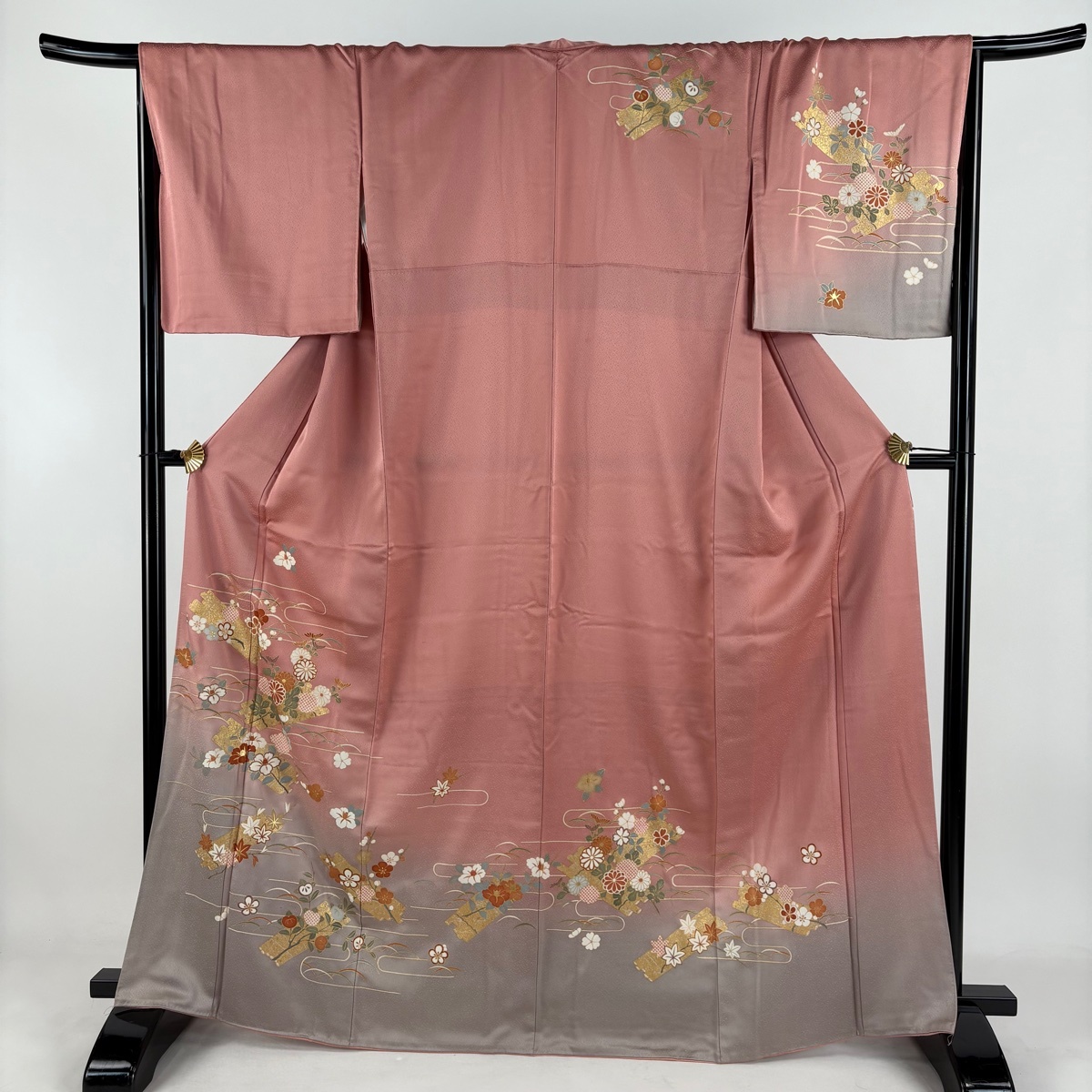 訪問着 身丈167cm 裄丈67cm M 袷 花筏 ヱ霞 金彩 ぼかし ピンク 正絹 秀品 【中古】拍卖