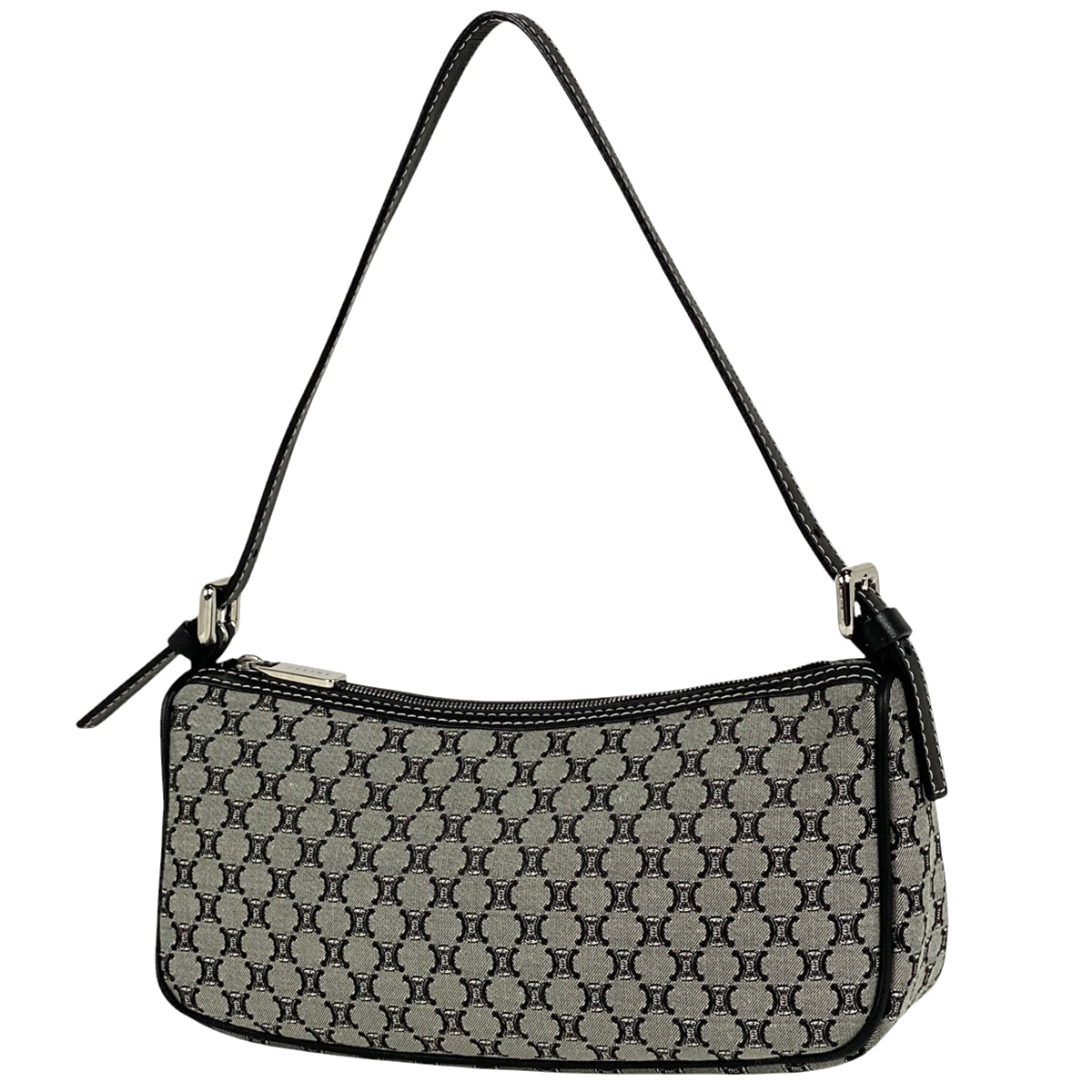 セリーヌ CELINE マカダム柄 ハンドバッグ ショルダーバッグ アクセサリーポーチ キャンバス グレー ブラック レディース 【中古】拍卖