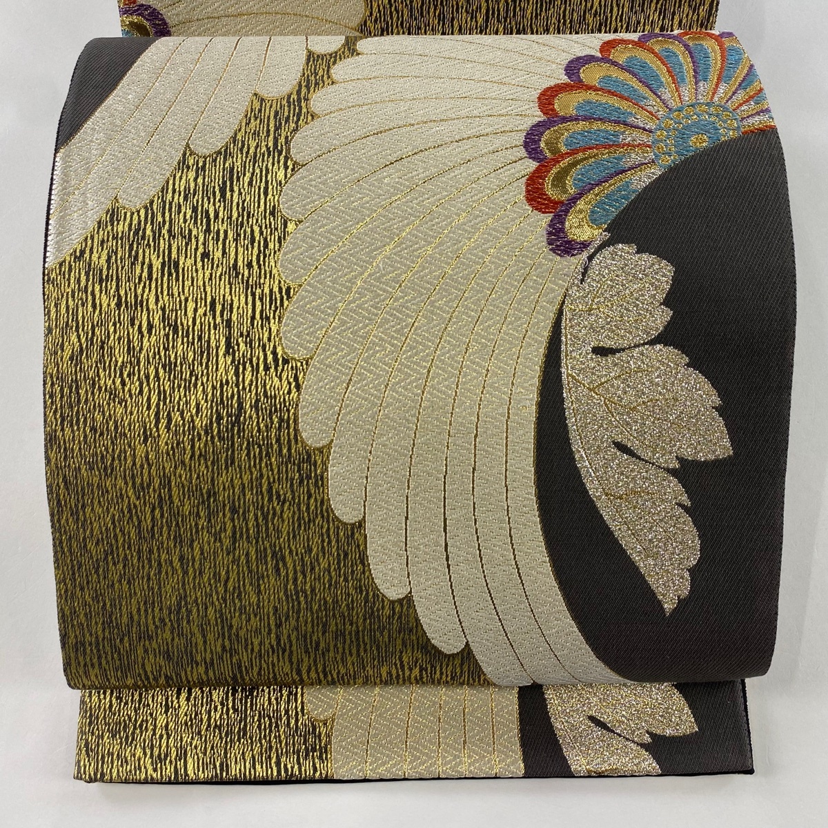 袋帯 美品 名品 ますいわ屋 菊 金糸 箔 茶色 六通 正絹 【中古】拍卖