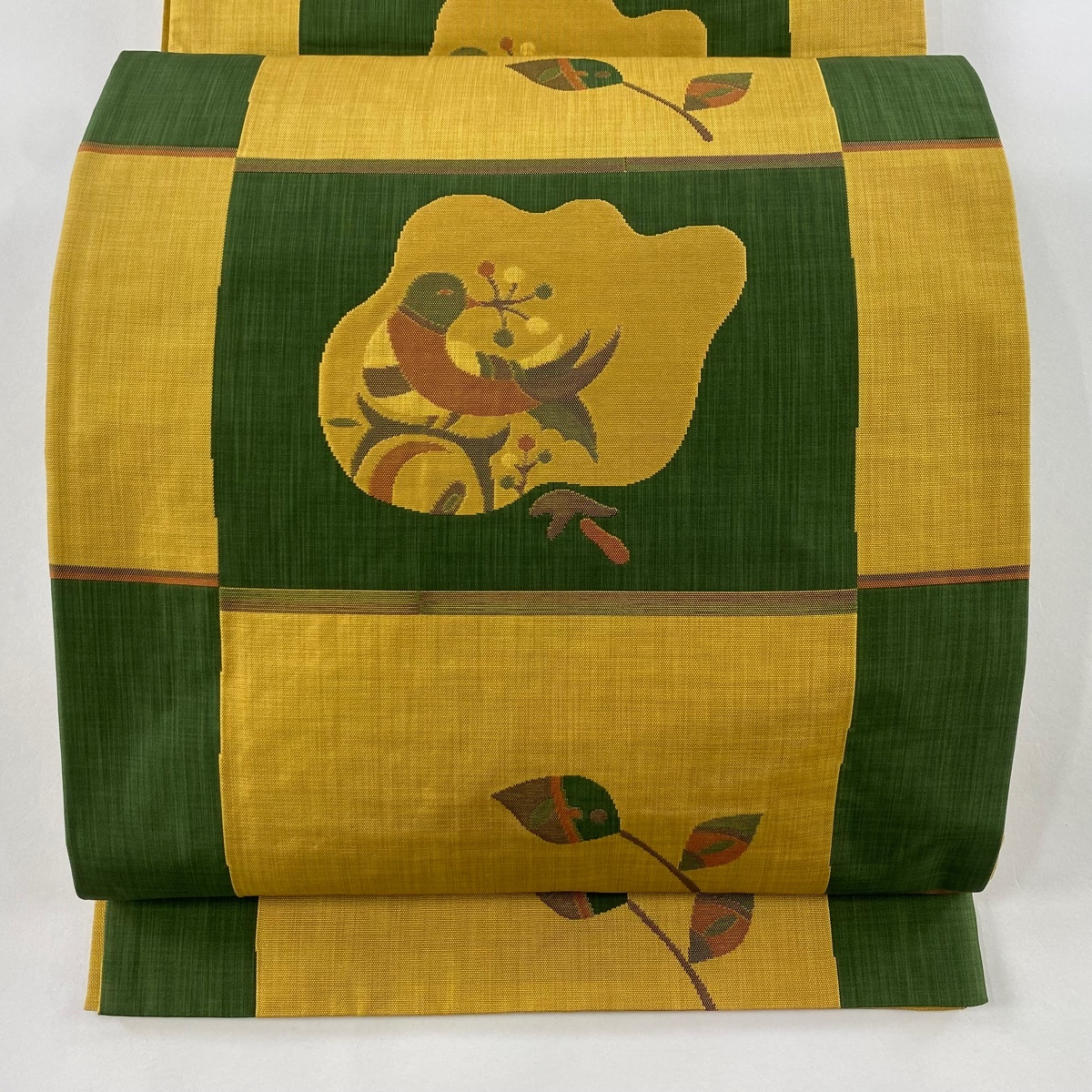 袋帯 美品 名品 木屋太 落款 鳥 葉 山吹色 六通 正絹 【中古】拍卖