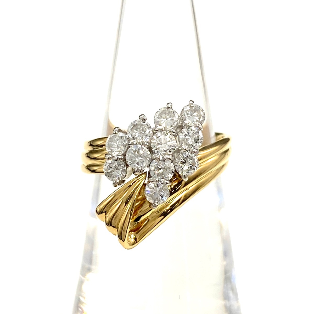 メレダイヤ デザインリング YG イエローゴールド プラチナ 指輪 リング 9.5号 K18 Pt900 ダイヤモンド レディース 【中古】拍卖