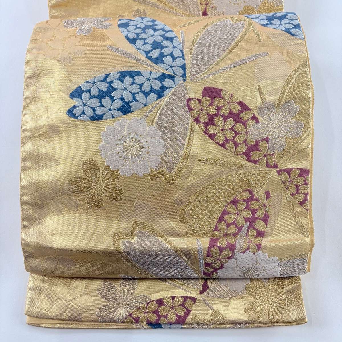袋帯 秀品 桜 金銀糸 箔 金色 六通 正絹 【中古】拍卖