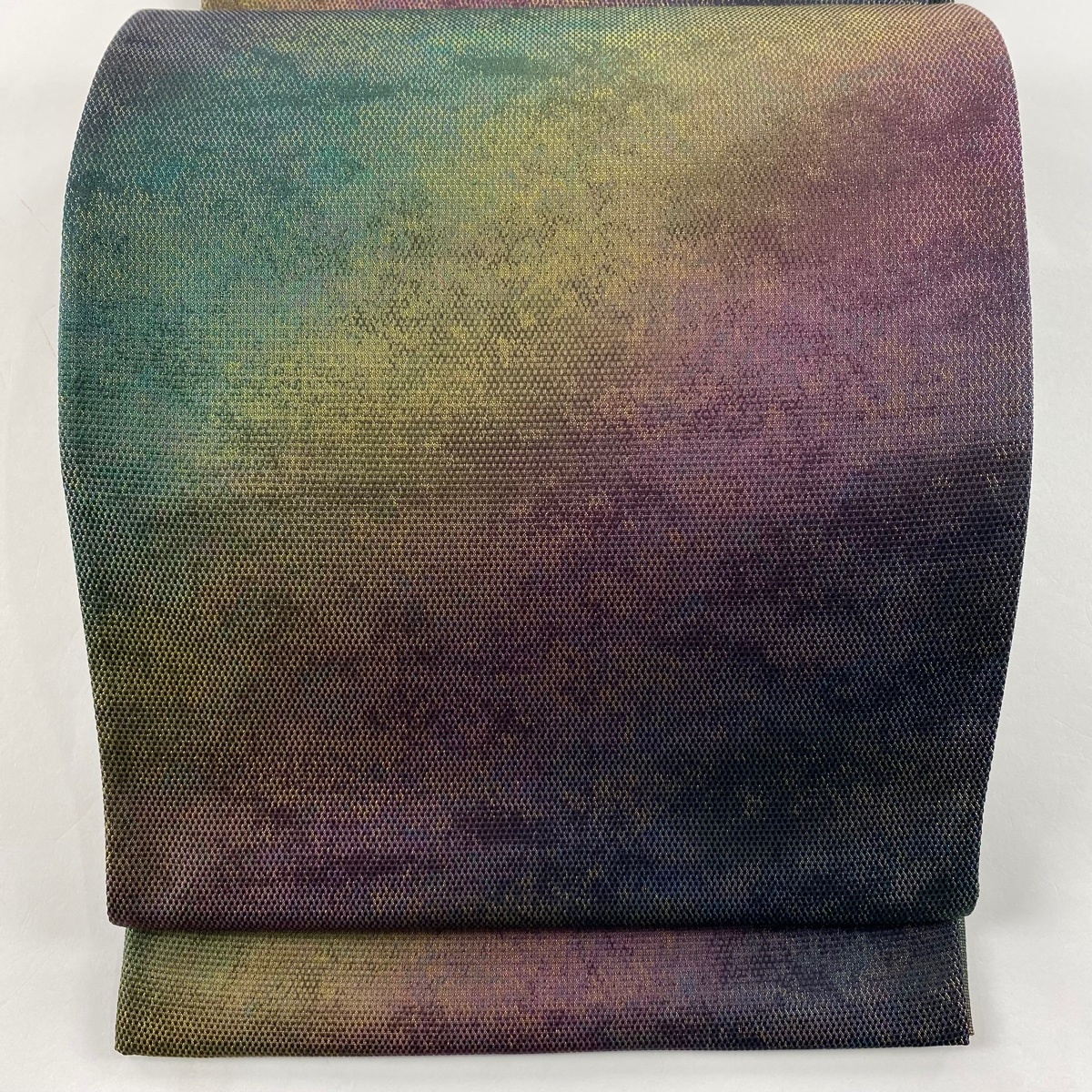 袋帯 秀品 落款 大島紬美術館 幾何学 箔 緑 全通 正絹 【中古】拍卖