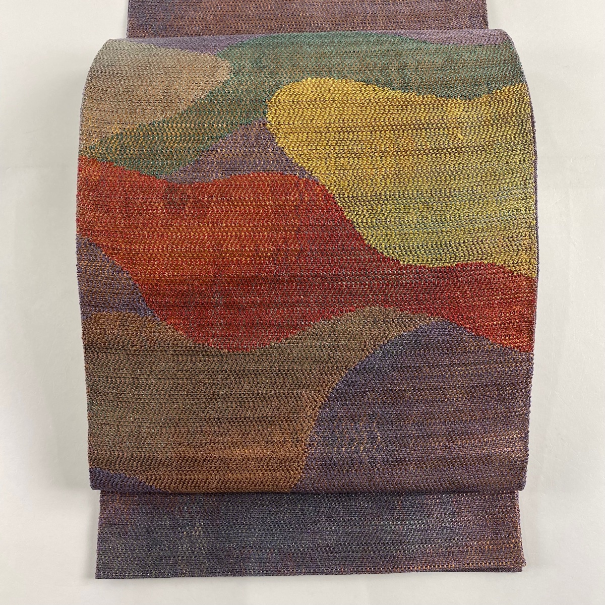 袋帯 美品 秀品 縞 幾何学模様 箔 紫 お太鼓柄 正絹 【中古】拍卖