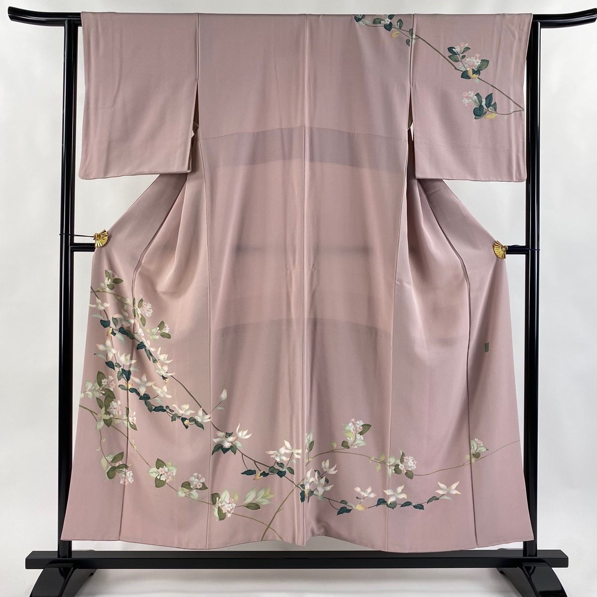訪問着 身丈154.5cm 裄丈62cm S 袷 落款 枝花 ピンクベージュ 正絹 秀品 【中古】拍卖