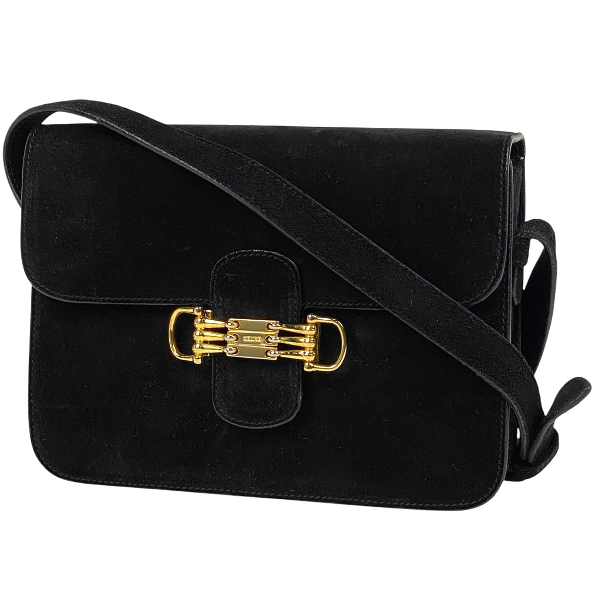 セリーヌ CELINE ロゴ ショルダーバッグ 斜め掛け ショルダーバッグ スエード ブラック レディース 【中古】拍卖