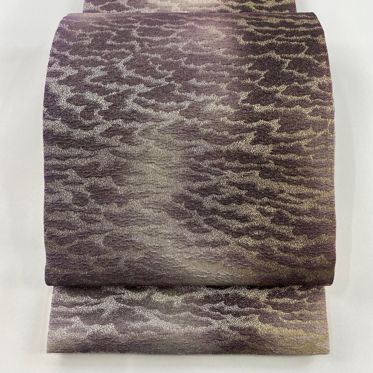 【美品】 袋帯 名品 手先二通り 雲海 金銀糸 ぼかし 紫 全通 正絹 【中古】拍卖