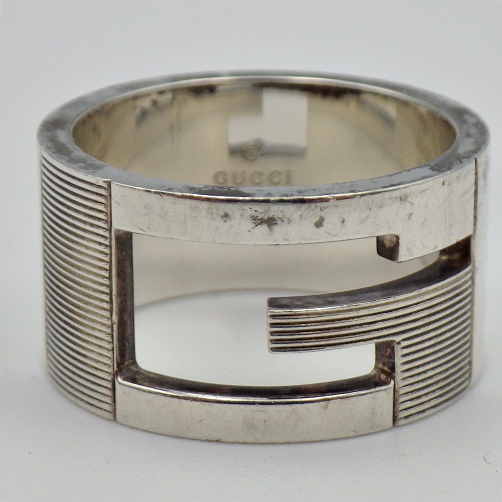B25-2123 GUCCI グッチ ブランデッドGリング シルバー Ag925 SILVER 約12.7g サイズ表記19実寸#18 イタリア製 指輪 傷汚れあり 拍卖
