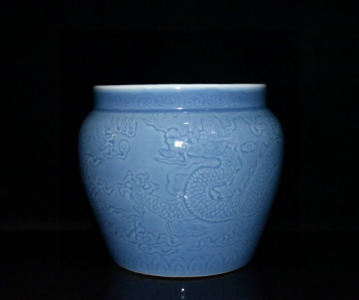 『明・永樂年製款・古陶瓷品・霽藍釉・龍紋罐・染付・唐物』極細工 置物古賞物 中国古玩 中国古美術拍卖