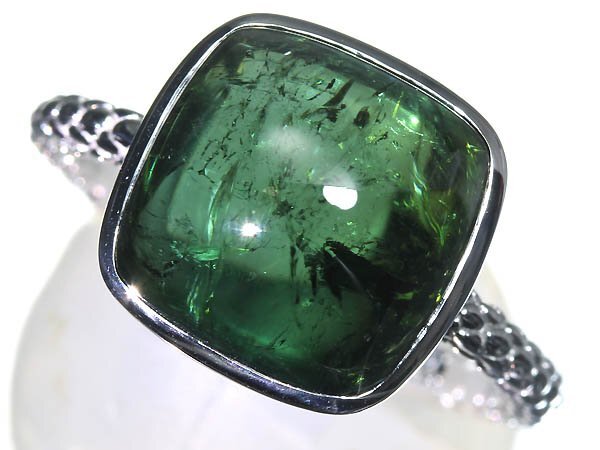 .UV16413SS【売り切り】新品【RK宝石】《Tourmaline》艶やかカボション!! 極上グリーントルマリン 特大10.75ct!! K18WG 超高級リング拍卖