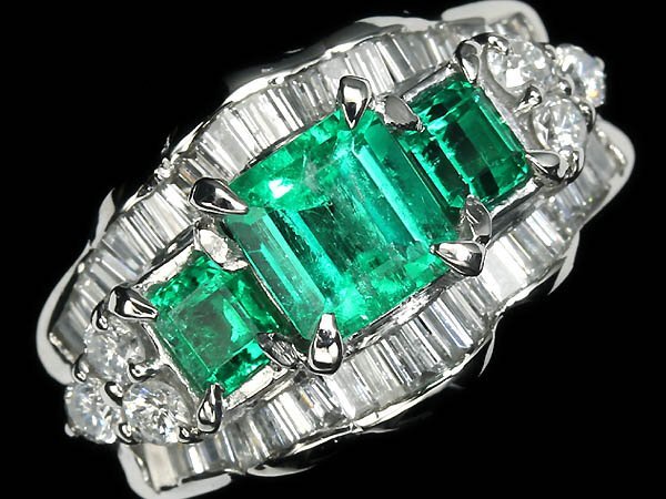 5ZO15874SS【売り切り】新品【RK宝石】≪Emerald≫ 極上エメラルド 3石 総計1.00ct!! 極上ダイヤモンド 1.15ct Pt900 超高級リング ダイヤ拍卖