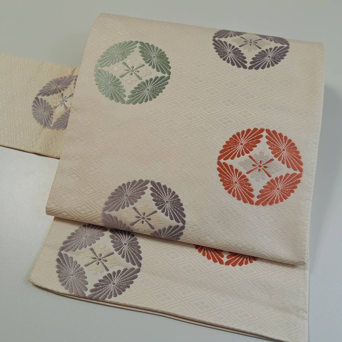 即決■着物の越田■幅31 長さ361 正絹 名古屋帯 七宝 花菱 吾 ◇ む09J02拍卖