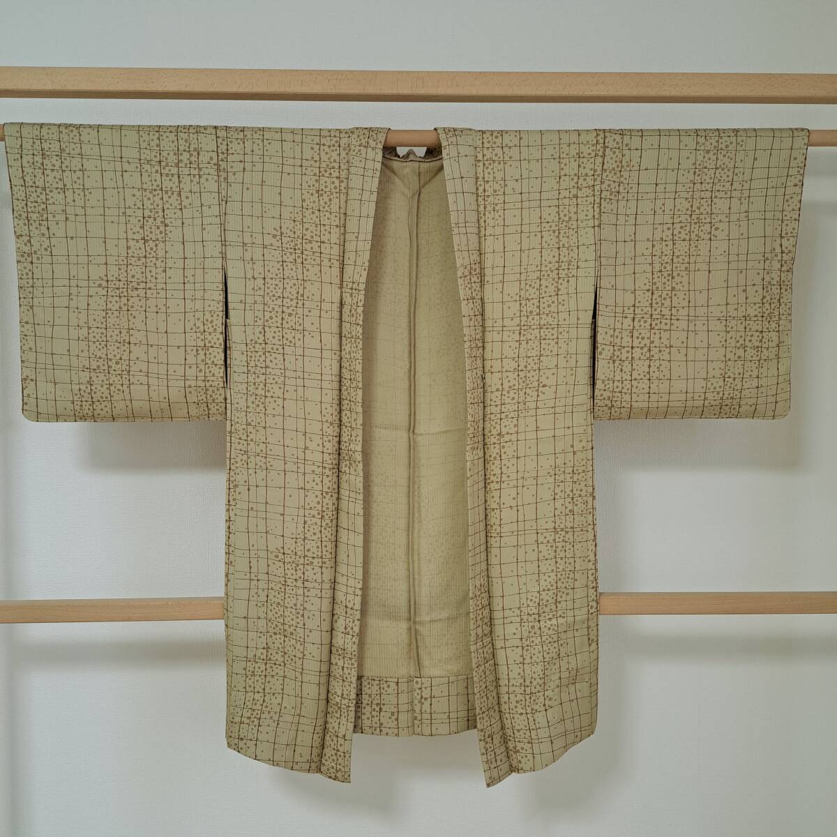 即決■着物の越田■裄65身丈100 正絹 長羽織 単衣羽織 格子柄 美品 春秋に 頭吾 ◇む18R02拍卖