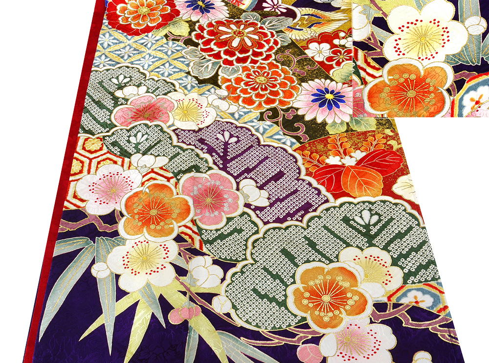 【京かんざし】b-8★豪華振袖 金駒刺繍 ガード加工 ロング寸身丈176 cm裄丈73 cm★即決送料無料!拍卖
