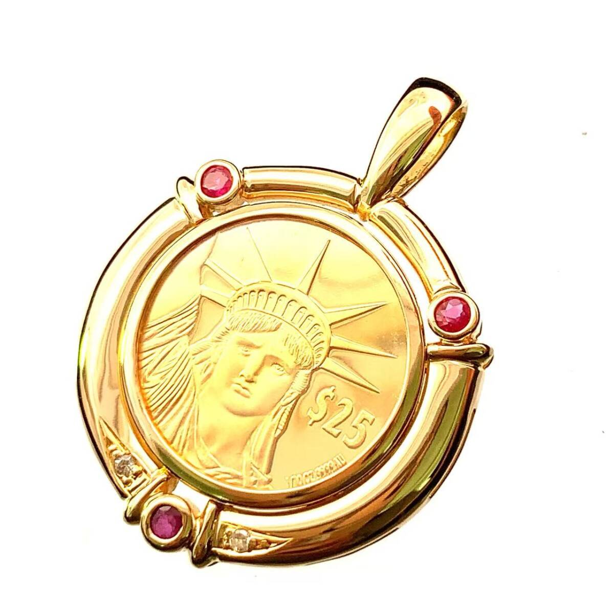 23453 リバティ 自由の女神 金貨 1997年 8.4g アメリカ K18/24 ダイヤモンド ルビー イエローゴールド コイン Gold 表ガラス付き拍卖