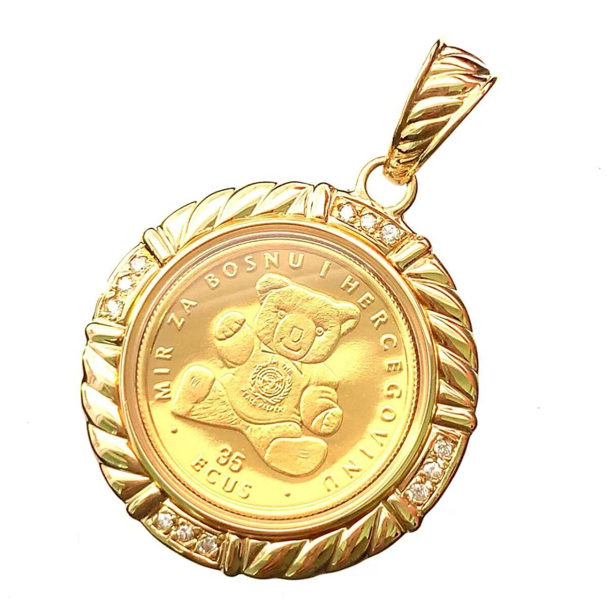 23448 ボスニア・ヘルツェゴビナ テディベア 金貨 1995年 イエローゴールド 11.4g K18/24 純金 コレクション ガラス付き拍卖