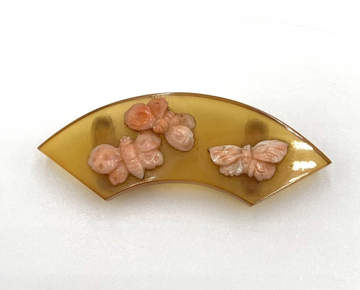 アンティーク べっこう さんご 扇に蝶拍卖