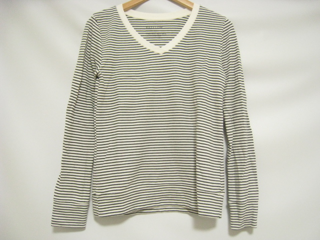 BAYFLOW ベイフロー トップス カットソー 長袖 クロスオーバーVネック 白×黒 ホワイト×ブラック ボーダー サイズ3拍卖