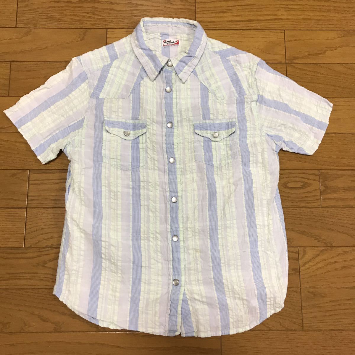 BEAMS BOY ビームスボーイ コットン ライトブルー ストライプ 半袖シャツ拍卖