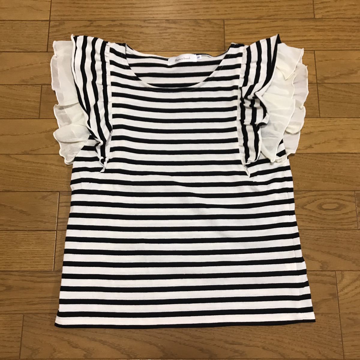 couture brooch クチュールブローチ ボーダー フリル袖 カットソー プルオーバー サイズ38拍卖