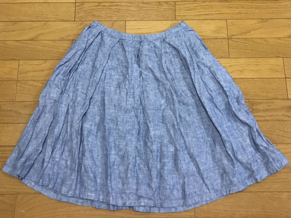 無印良品 ブルー リネン 膝丈 スカート サイズM拍卖